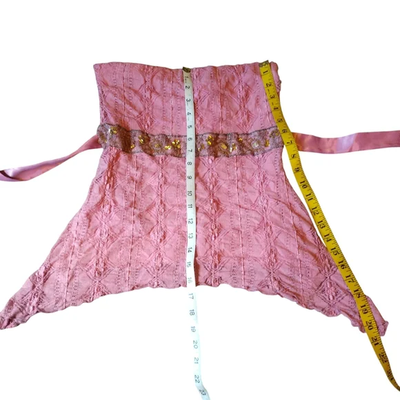 Vintage Y2K Pink Lace Beaded Sequin Fairy Corset Belted Top Sz S To M - Picture 8 of 9